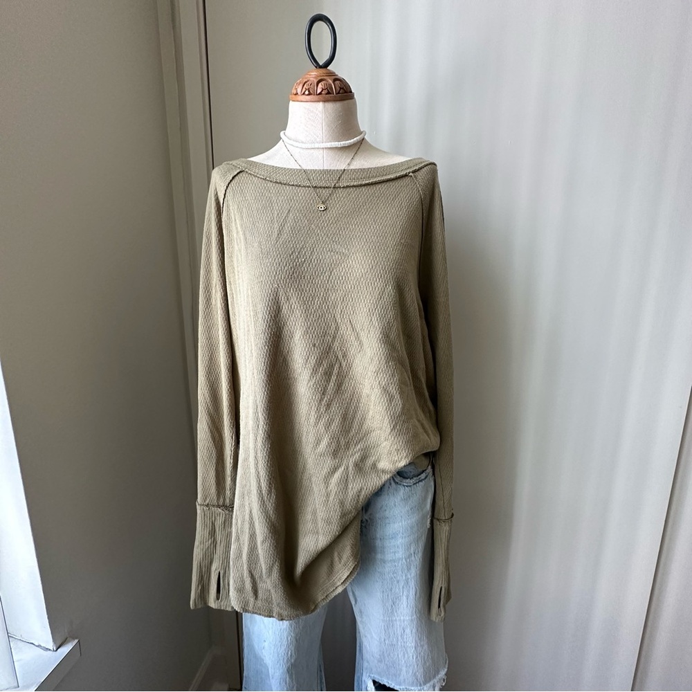 We the Free Longline Snowy Waffle Thermal Olive